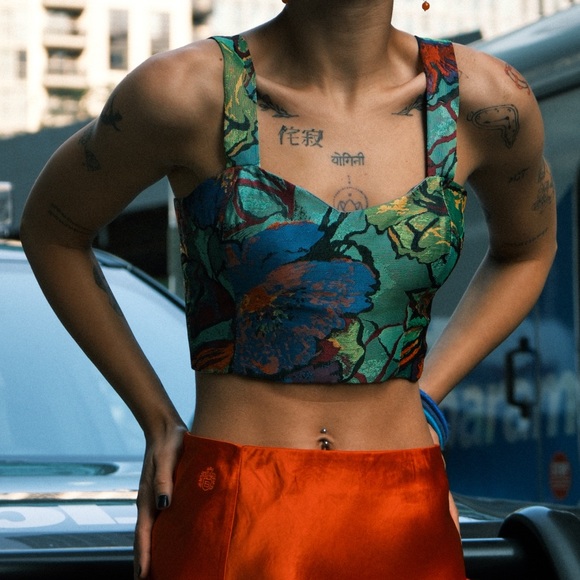 Crop Top Floral - free size - Corset Vintage Tapestry Handmade - Picture 2 of 3